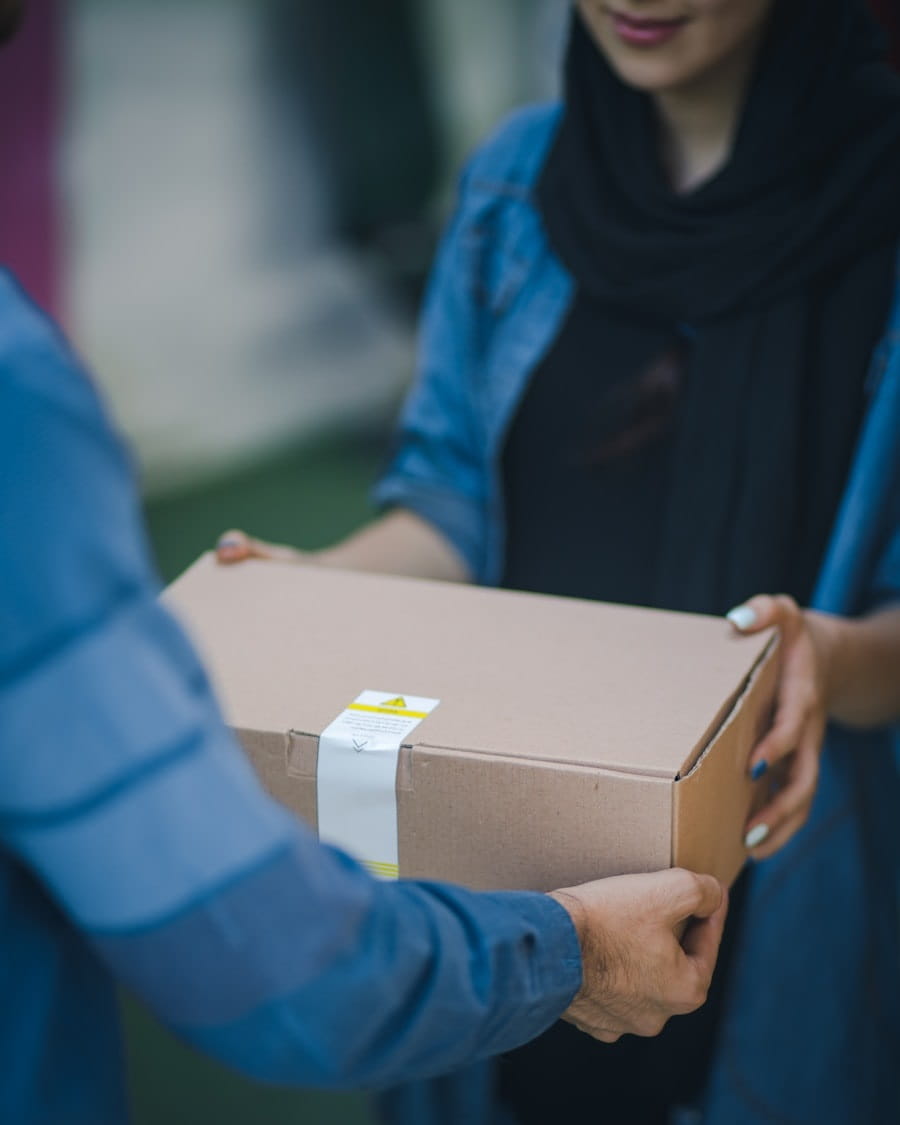 Delivery courier at door
